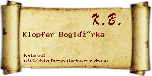 Klopfer Boglárka névjegykártya