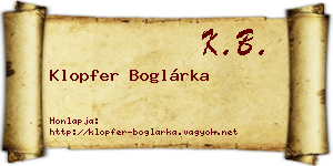 Klopfer Boglárka névjegykártya